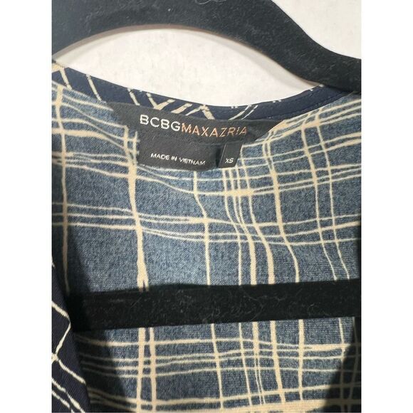 BCBG x Maxaria Dress Stretch Flowy Sleeve Pleated Shift Dress Blue Gold … - Picture 4 of 6